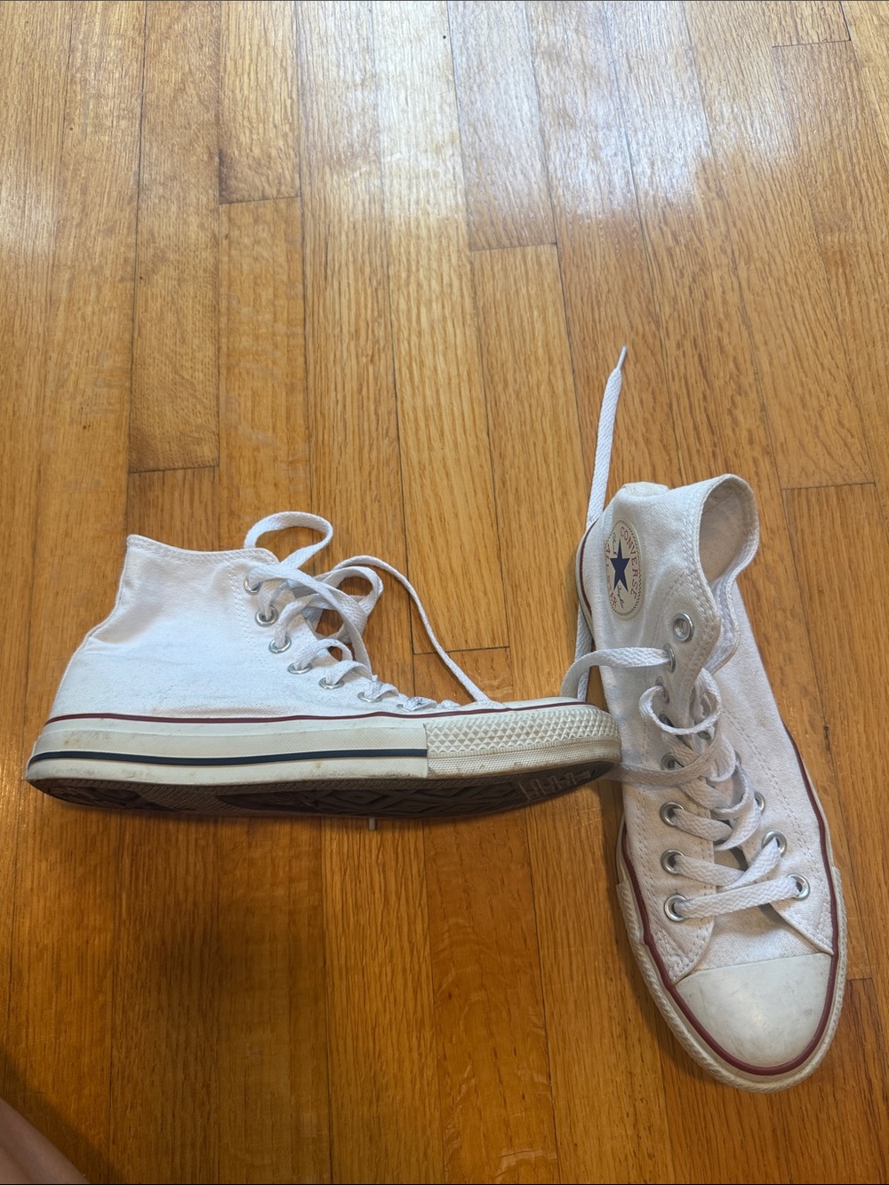 Converse White High-Top women’s  Sneakers with Red Stripe